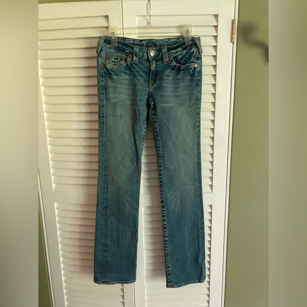 True Religion Women's Straight Leg Blue Jeans